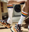 Fashion White Rainbow Color Letter Socks Gay Top Vers Sexy Mens Sports Long Tube Football Streetwear Socks Comfortable Socks - NansUniqueShop4Men