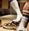 Fashion White Rainbow Color Letter Socks Gay Top Vers Sexy Mens Sports Long Tube Football Streetwear Socks Comfortable Socks - NansUniqueShop4Men