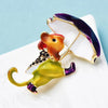 Taking A Walk Umbrella Mouse Brooches Women Cute Enamel Mouse Animal Party Casual Brooch Pins Gifts