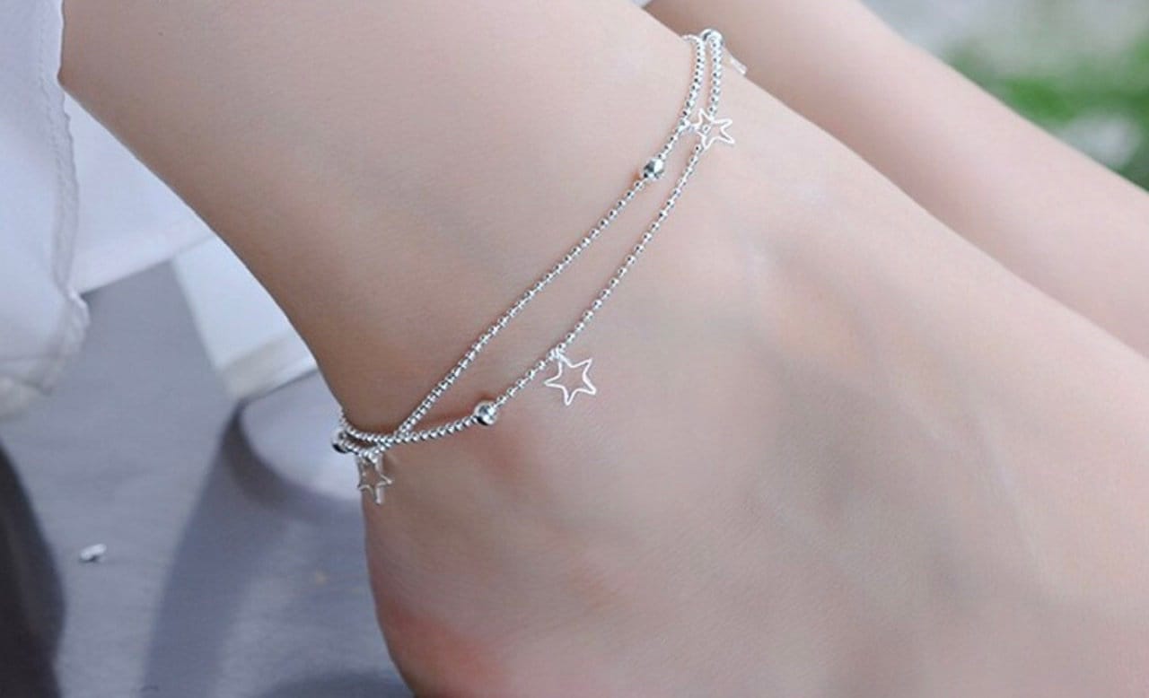 925 Sterling Silver Star Pendant Anklets Women Jewelry Double Layer Small Bead Star Charm Beach Foot Chain Bracelet