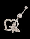 Crystal White Pink Butterfly Heart Navel Ring Belly Ring Sweet Body Jewelry Gifts