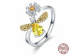 100% Authentic 925 Sterling Silver Fashion Bee with Daisy Flower Open Size Finger Ring for Women Party Jewelry - NansUniqueShop4Men