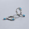925 Sterling Silver Earrings Inlaid Turquoise Crystal Zircon Earrings Woman Charm Jewelry Gift