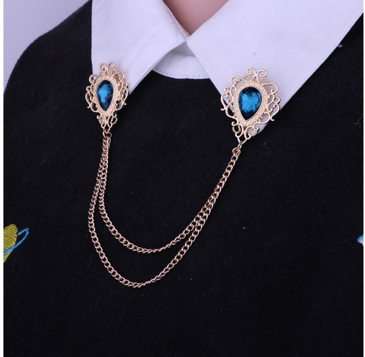 Alloy Crystal Brooches Fashion Tassel Chain Lapel Pins Shirt Suit Badge Wedding Jewelry Gifts for Men’s Accessories