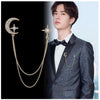 Fashion Rhinestone Star Brooch Pin Crystal Tassel Chain Lapel Pins Suit Shirt Collar Jewelry for Men Accessories