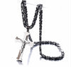 Jesus Crucifix Cross Necklace For Men Black and Silver Color Stainless Steel Byzanine Chain Crucifix Pendant
