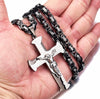 Jesus Crucifix Cross Necklace For Men Black and Silver Color Stainless Steel Byzanine Chain Crucifix Pendant