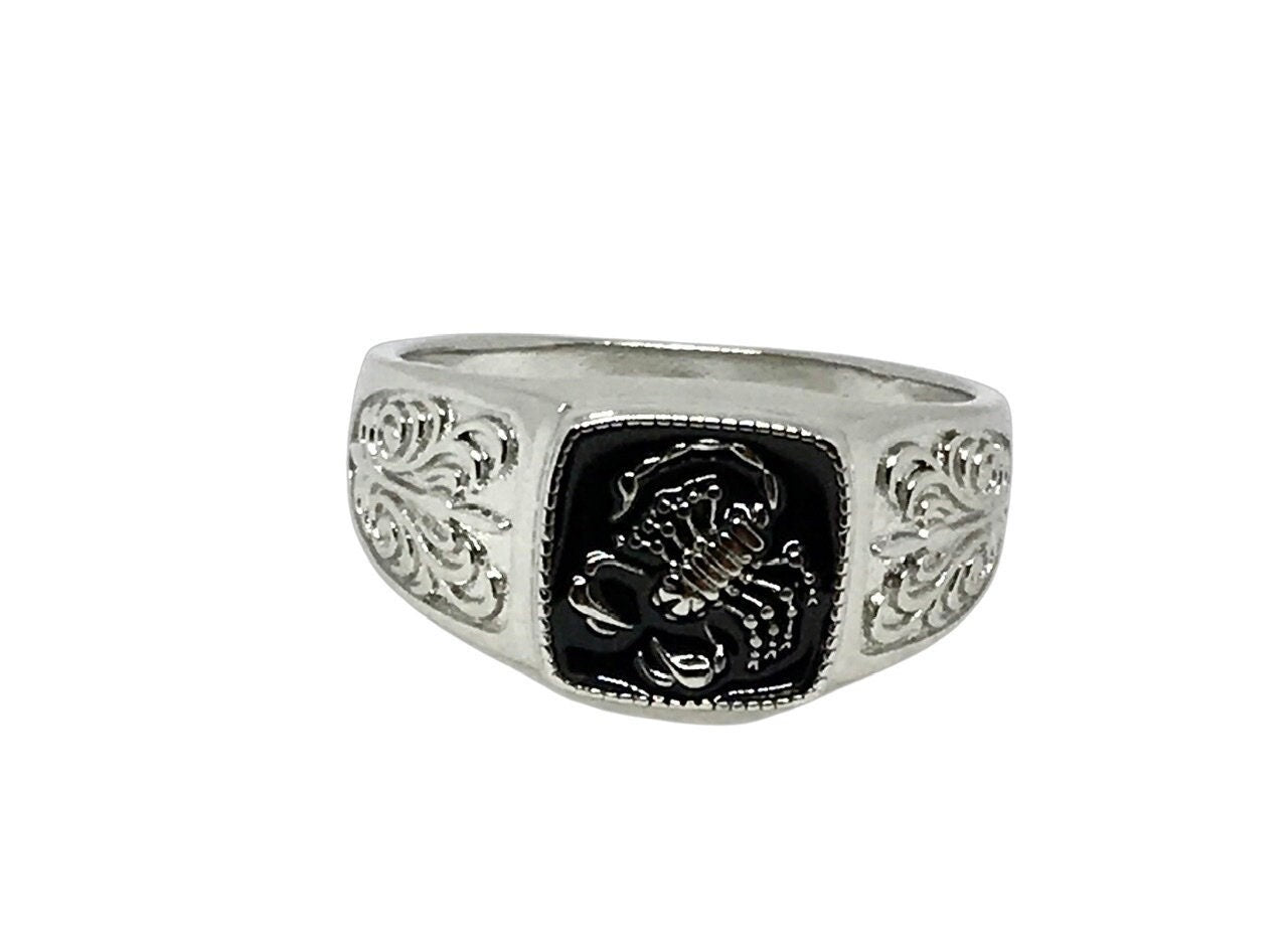 925 Silver Accent Ring Vintage Embossed Men's Ring Scorpion Memorial Day Ring Vintage Punk Style Ring Jewelry
