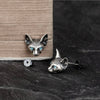 Single Accent Blue Eyes Sphynx Cat Meditate Yoga Stud Earrings For Men Women Sterling Silver 925 Ear Studs Anti-allergy Jewelry