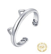 Cat Ring Ear Paw 925 Sterling Silver Ring Open Adjustable Cuff Finger Thumb Band Love Rings for Women Gift For Her