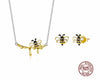 925 Sterling Silver Enamel Lovely Honey Bee Necklace Bee Earrings for Women Silver 925 Jewelry Set