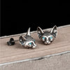 Single Accent Blue Eyes Sphynx Cat Meditate Yoga Stud Earrings For Men Women Sterling Silver 925 Ear Studs Anti-allergy Jewelry