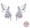 925 Sterling Silver Flower Fairy Pink CZ Stud Earrings for Women Sterling Silver Jewelry Gift