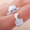 Women Cute Cat Ring Simplicity Fashion Jewelry Gifts Blue Rhinestone Eyes Dog Rings
