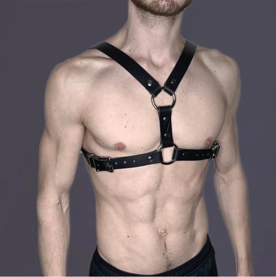 Male Lingerie Leather Harness Mens Adjustable Gay BDSM Clothing Sexual Body Chest Harness Belt Mens Leather H Bulldog Chest Harness - NansUniqueShop4Men