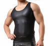 Mens Sexy PU Leather Tank Tops Sleeveless Erotic Shaping Sheath Stretch Shirts Soft Latex Bodycon Patent Leather T-shirts - NansUniqueShop4Men