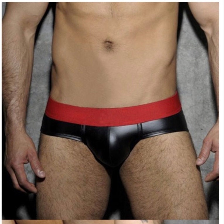 Men's Briefs Faux Leather Jockstrap Thong Stretch Briefs Pouch Underwear Black Low Waist New Male Underwear - NansUniqueShop4Men
