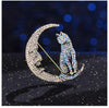 NEW ARRIVAL Cat on The Moon Brooch Alloy Metal Badge Color Crystal Rhinestone Suit Lapel Pin Luxury Jewelry Women Coat Corsage Accessories