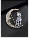 NEW ARRIVAL Cat on The Moon Brooch Alloy Metal Badge Color Crystal Rhinestone Suit Lapel Pin Luxury Jewelry Women Coat Corsage Accessories