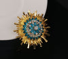 NEW ARRIVAL Vintage Sunflower Jewelry Brooch Pin Blue Crystal Rhinestone Gold Metal Flower Dress Pins Brooches for Women Scarf Buckle