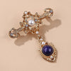 Vintage Cross Brooch for Women or Men Crystal Rhinestone Pearl Pendent Matte Gold Coat Pin Scarf Buckle Corsage Jewelry