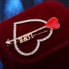 NEW ARRIVAL Red Heart Sweet Love One Arrow Hollow Brooch Couple Coat Suit Lapel Pins Dress Wedding Bridal Corsage Crystal Rhinestone Jewelry
